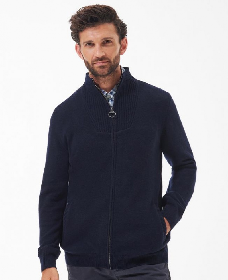 Navy Men Barbour Nelson Essential Full-Zip Sweater | US-1409HELUY