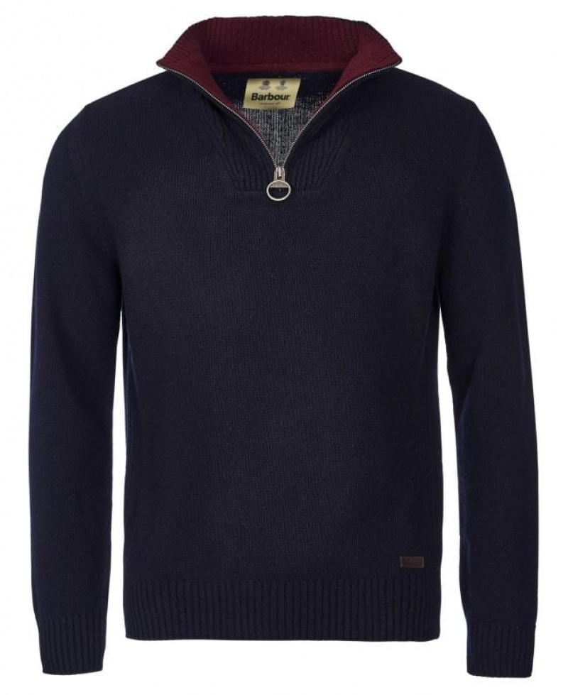 Navy Men Barbour Nelson Essential Half Zip Sweater | US-3926NDTFE