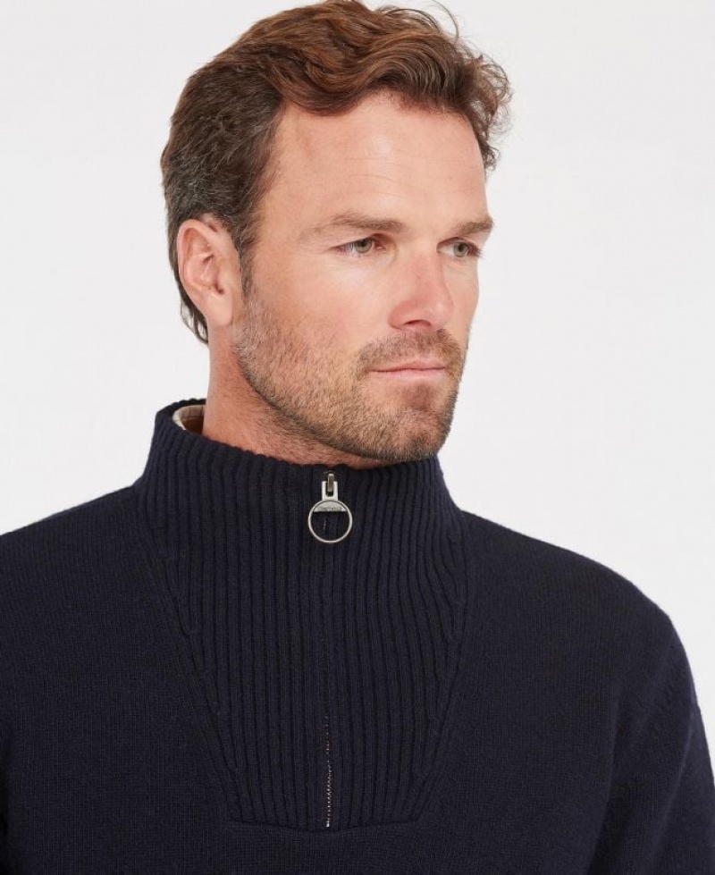 Navy Men Barbour Nelson Essential Half Zip Sweater | US-3926NDTFE