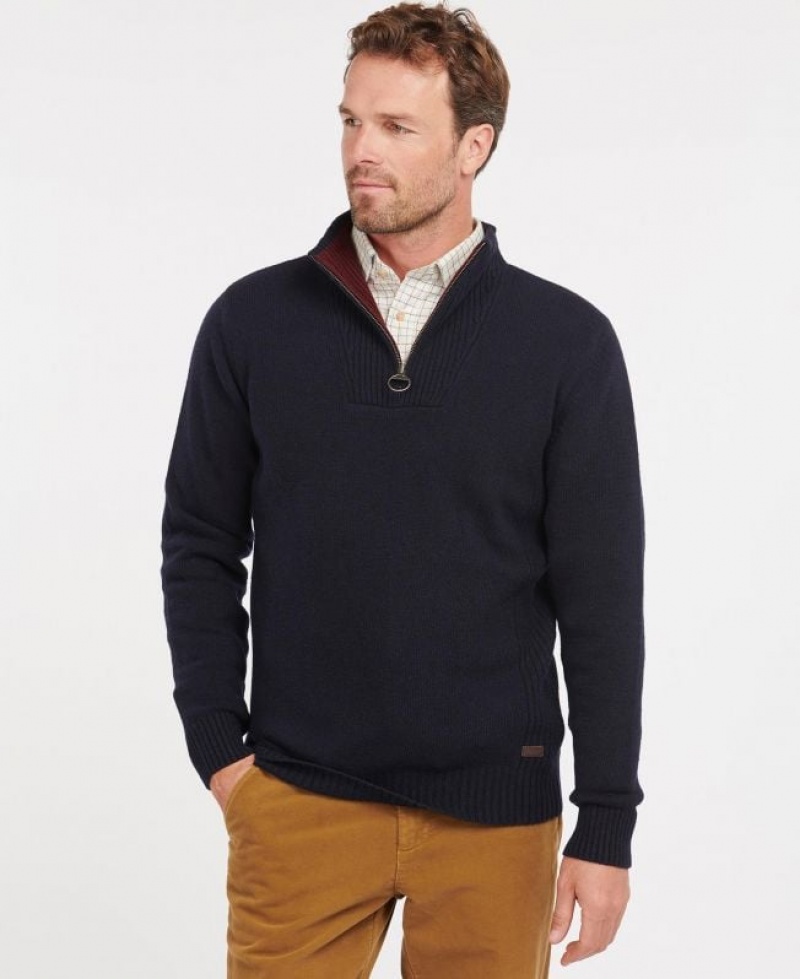 Navy Men Barbour Nelson Essential Half Zip Sweater | US-3926NDTFE