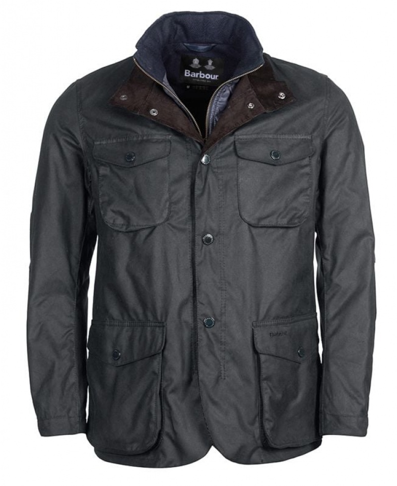 Navy Men Barbour Ogston Cotton Waxed Jacket | US-9461BQPRL