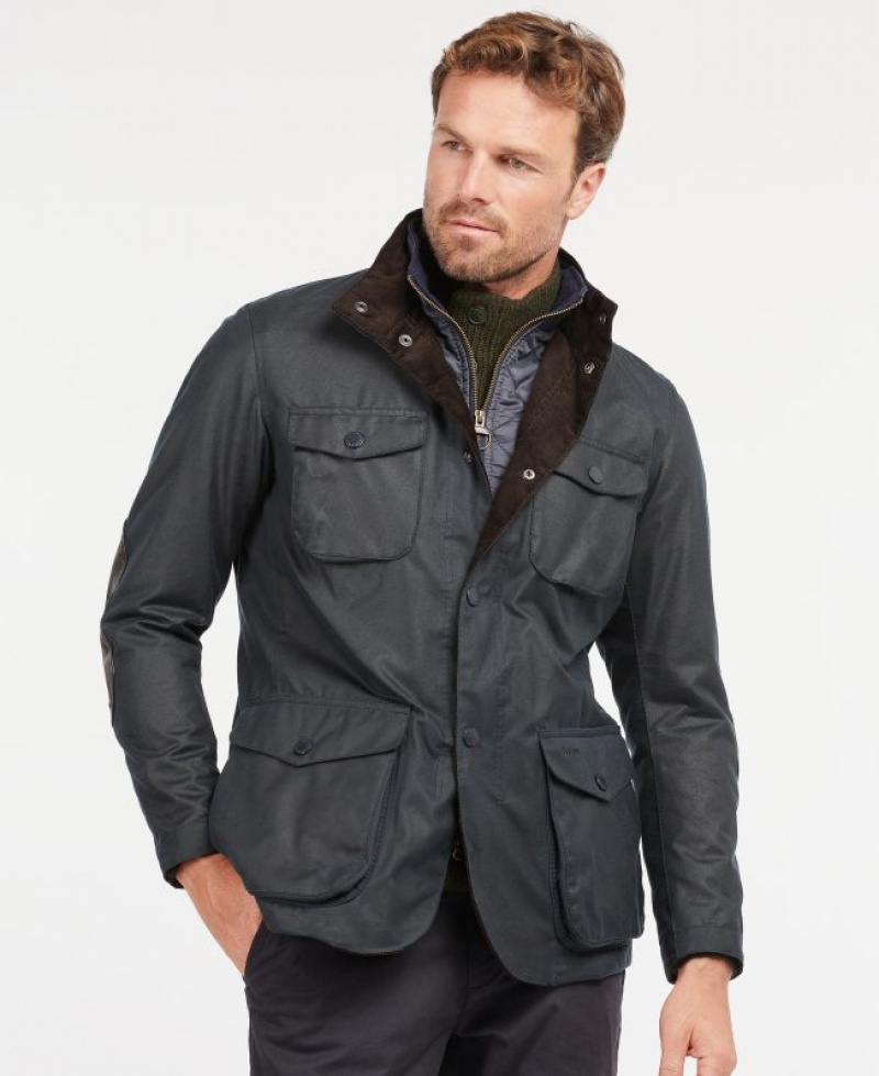 Navy Men Barbour Ogston Cotton Waxed Jacket | US-9461BQPRL