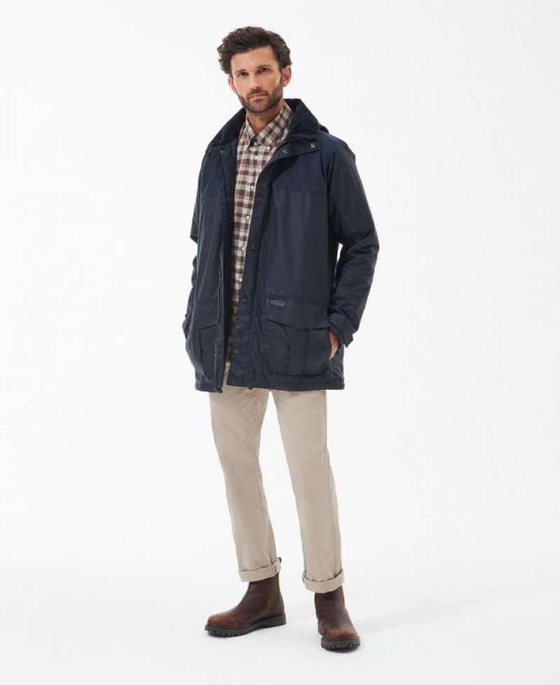 Navy Men Barbour Ollerton Waxed Jacket | US-3728GSCLR