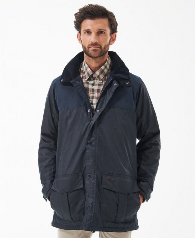 Navy Men Barbour Ollerton Waxed Jacket | US-3728GSCLR