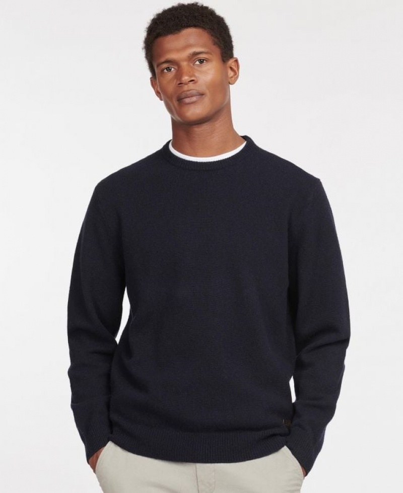 Navy Men Barbour Patch Crew Neck Sweater | US-1697KOZRY