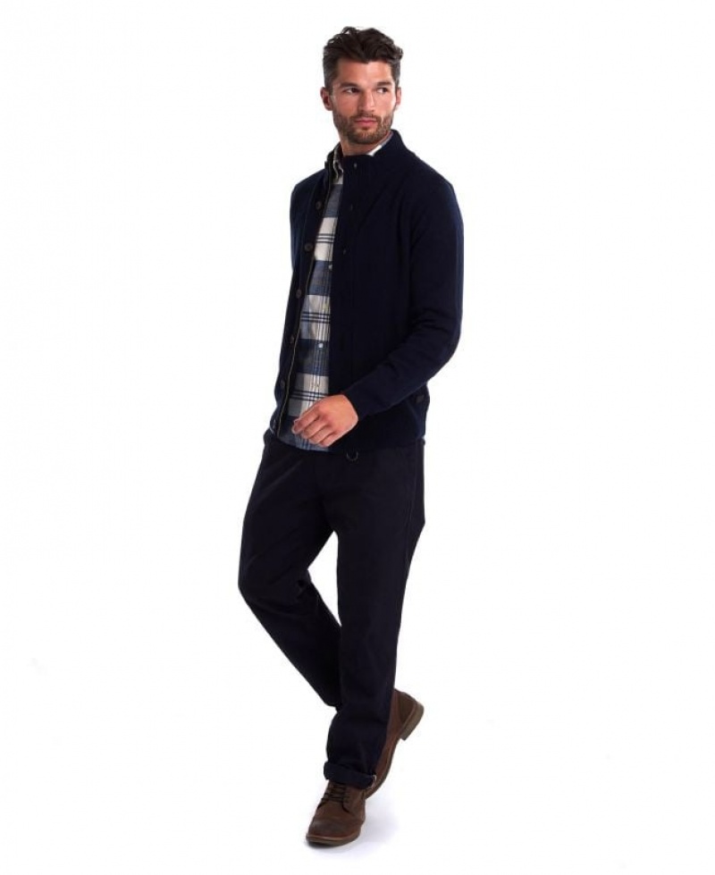 Navy Men Barbour Patch Zip Thru Sweater | US-1357BVDFN