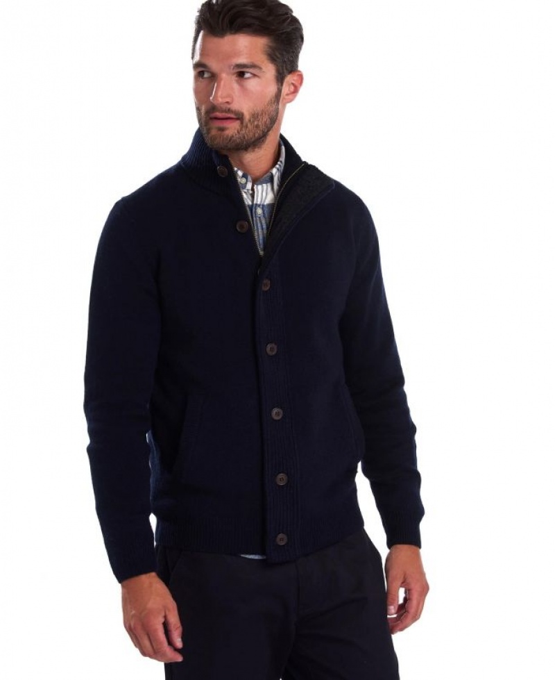 Navy Men Barbour Patch Zip Thru Sweater | US-1357BVDFN