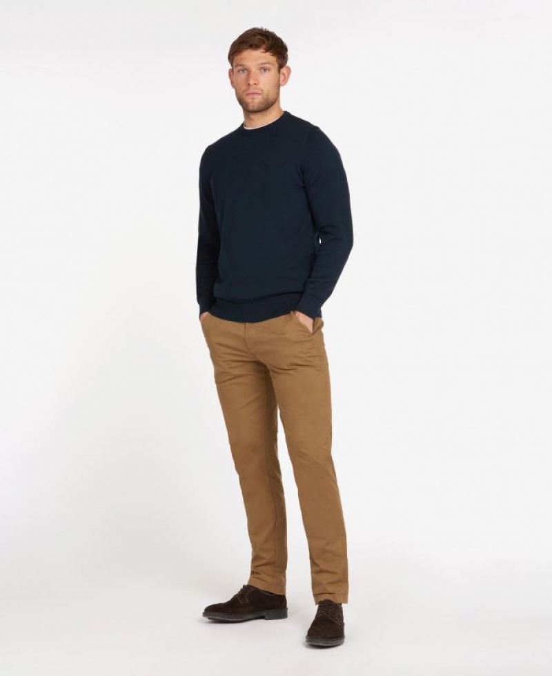 Navy Men Barbour Pima Cotton Crew Neck Sweater | US-1539KZBLN