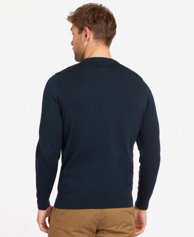 Navy Men Barbour Pima Cotton Crew Neck Sweater | US-1539KZBLN