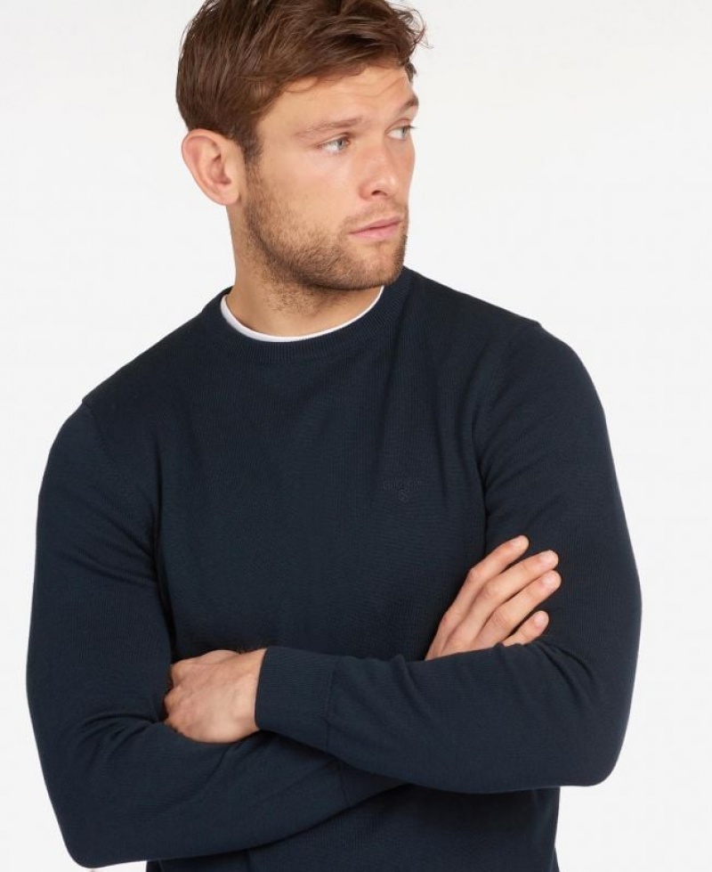 Navy Men Barbour Pima Cotton Crew Neck Sweater | US-1539KZBLN