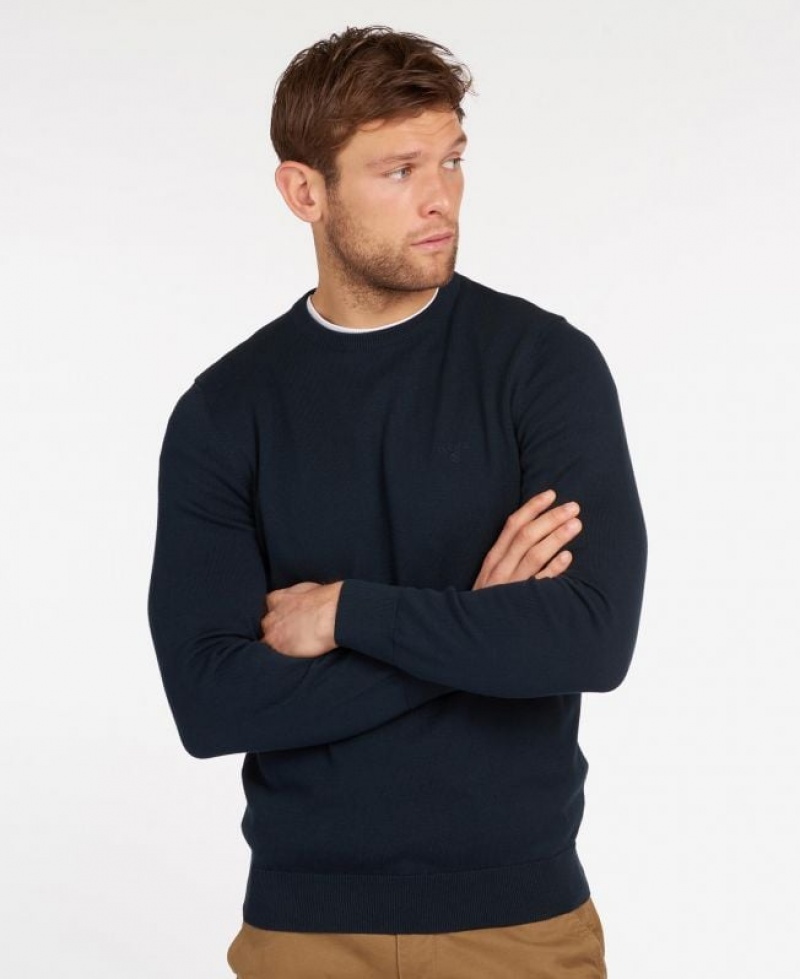 Navy Men Barbour Pima Cotton Crew Neck Sweater | US-1539KZBLN