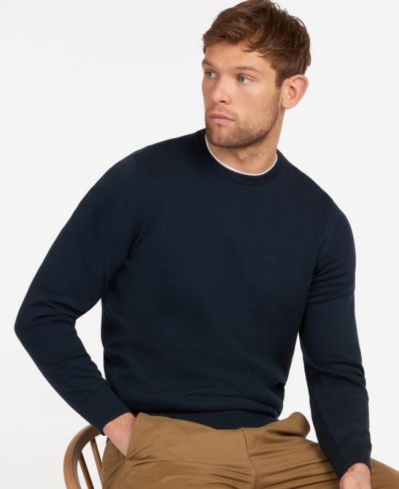 Navy Men Barbour Pima Cotton Crew Neck Sweater | US-1539KZBLN