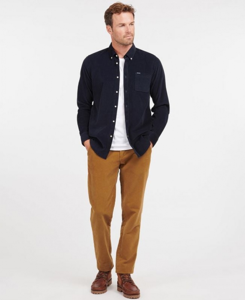 Navy Men Barbour Ramsey Tailored Shirts | US-4123XRKYU