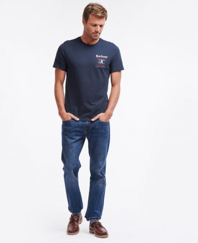 Navy Men Barbour Reed T-Shirts | US-8906BQUIC