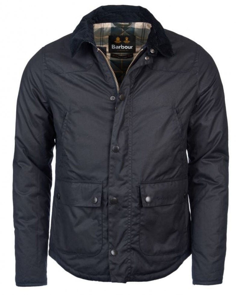 Navy Men Barbour Reelin Cotton Waxed Jacket | US-2081OMVPT