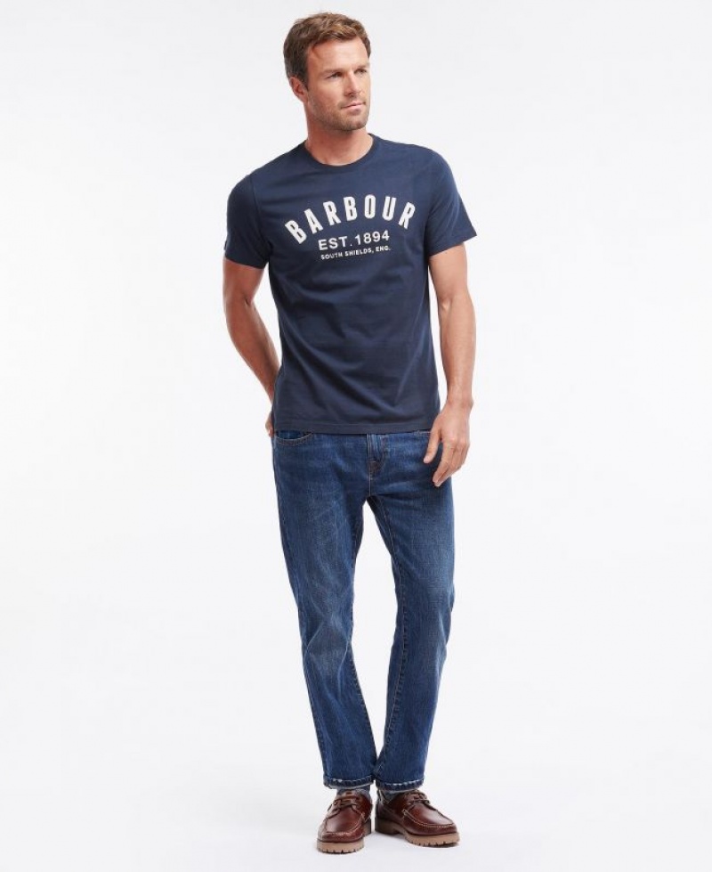 Navy Men Barbour Ridge Logo T-Shirts | US-1256CPWUA