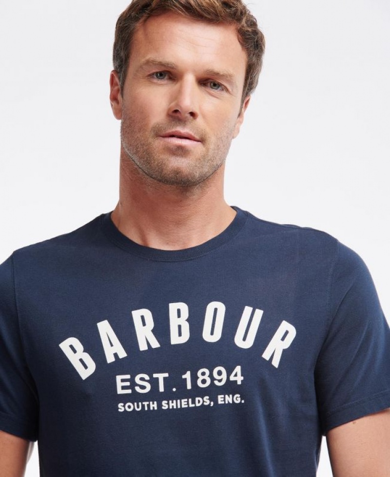 Navy Men Barbour Ridge Logo T-Shirts | US-1256CPWUA