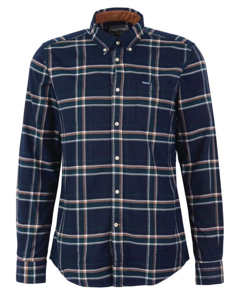 Navy Men Barbour Ronan Tailored Check Shirts | US-3574HIJBV