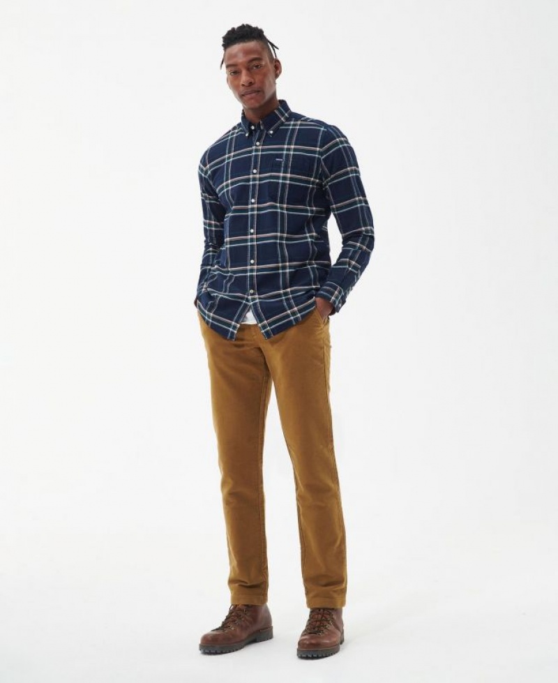 Navy Men Barbour Ronan Tailored Check Shirts | US-3574HIJBV