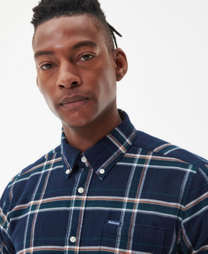 Navy Men Barbour Ronan Tailored Check Shirts | US-3574HIJBV