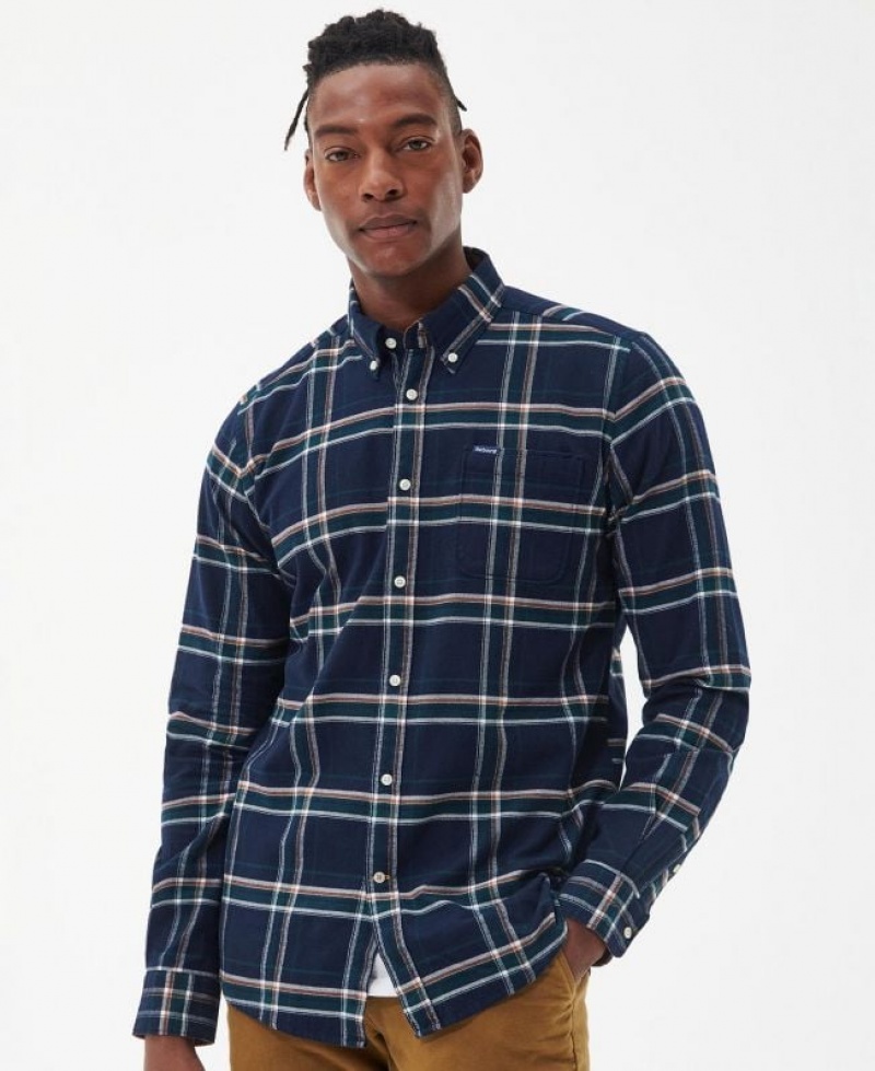 Navy Men Barbour Ronan Tailored Check Shirts | US-3574HIJBV