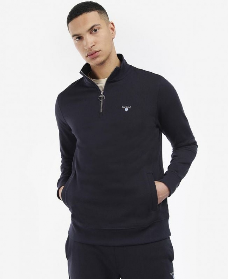 Navy Men Barbour Rothley Half Zip Sweatshirt | US-6375ADSUO