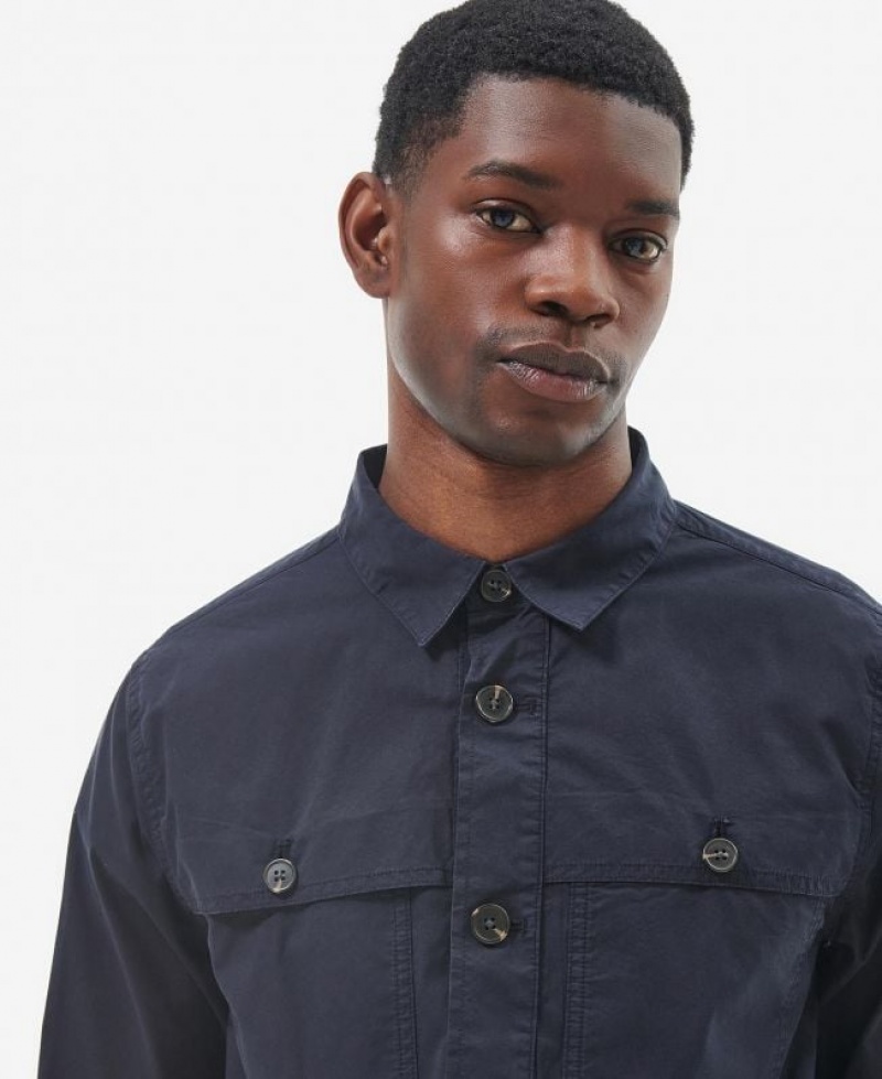 Navy Men Barbour Sidlaw Overshirt | US-9851RGEMD