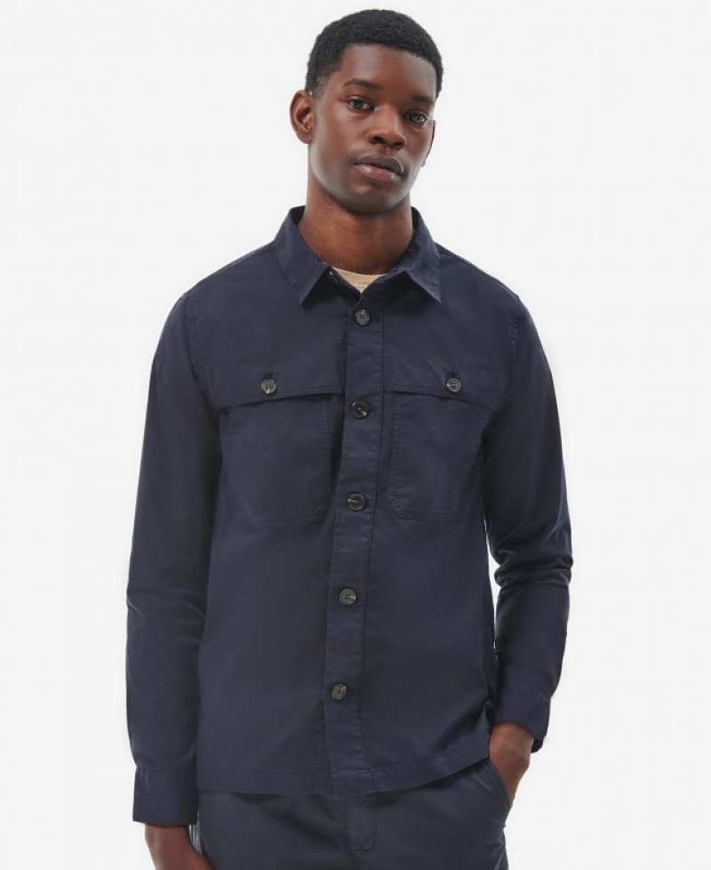 Navy Men Barbour Sidlaw Overshirt | US-9851RGEMD