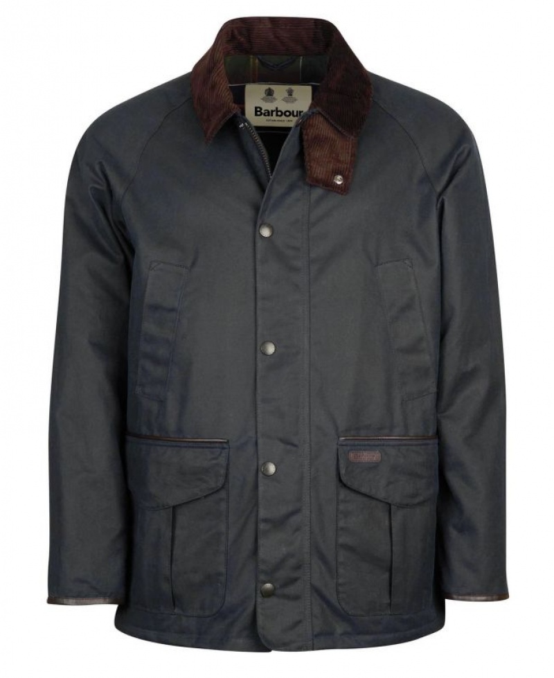 Navy Men Barbour Stratford Waxed Jacket | US-1603PBOUY