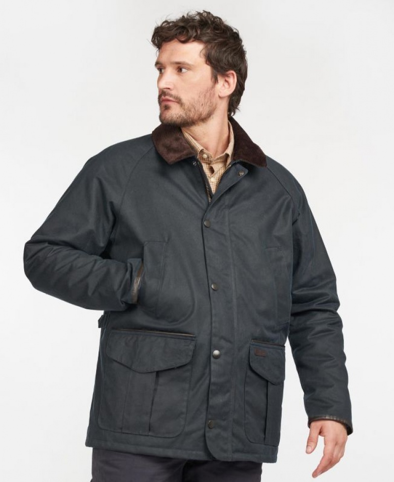 Navy Men Barbour Stratford Waxed Jacket | US-1603PBOUY