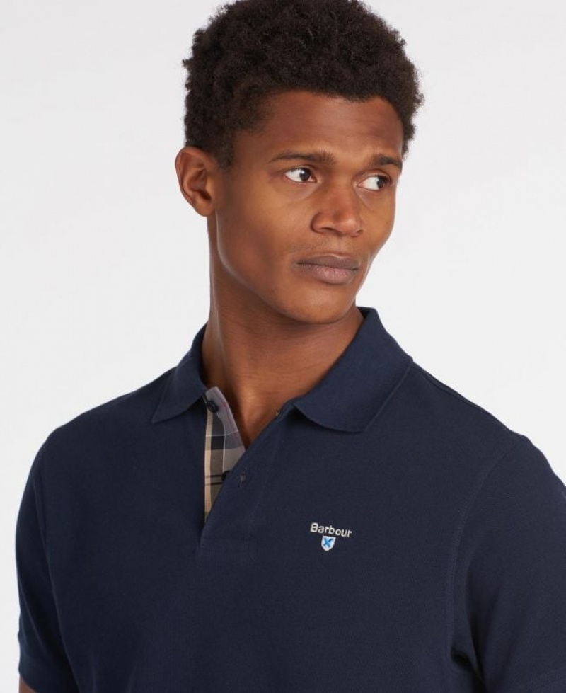 Navy Men Barbour Tartan Pique Polo Shirt | US-7089HKVFT