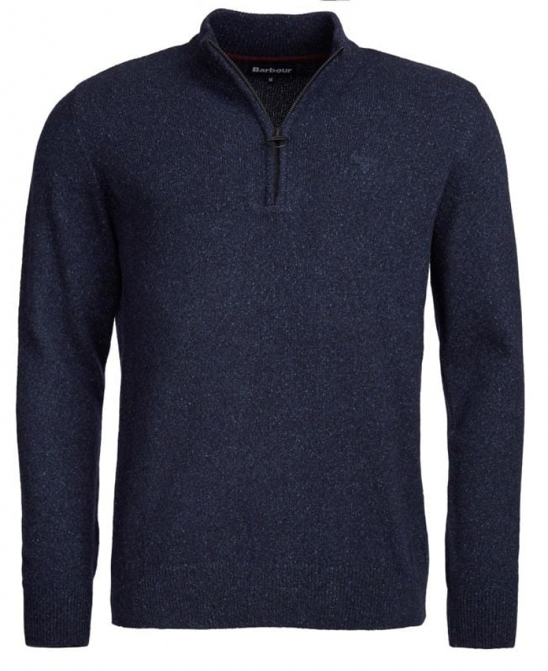 Navy Men Barbour Tisbury Half Zip Sweater | US-9357EDXRB