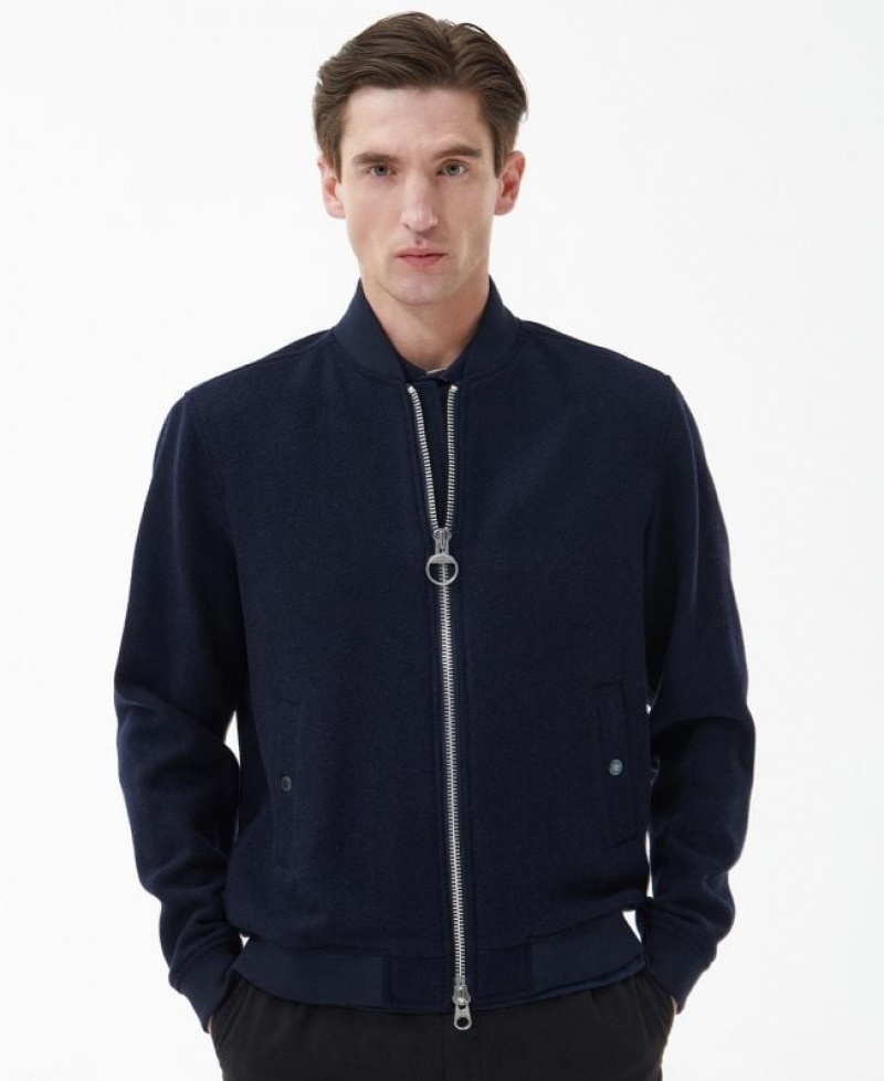 Navy Men Barbour Verton Wool Bomber Casual Jacket | US-3964IJCLV