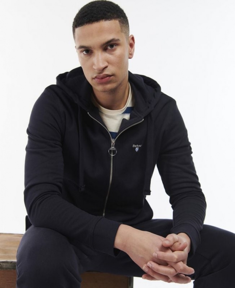 Navy Men Barbour Wallington Zip Hoodie | US-4780IXMYH