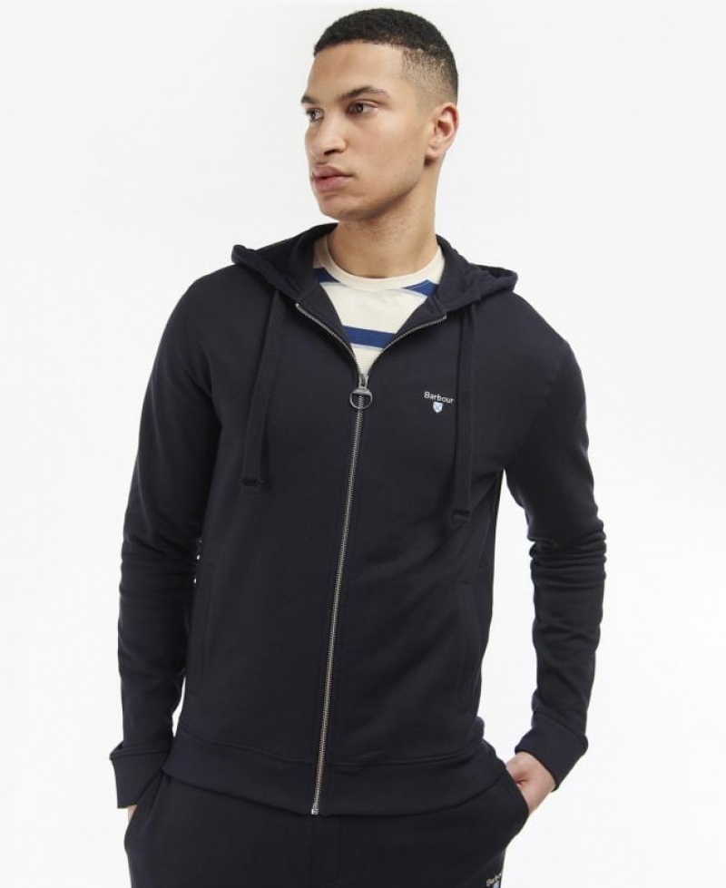 Navy Men Barbour Wallington Zip Hoodie | US-4780IXMYH