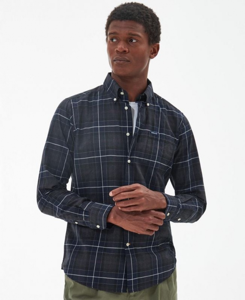 Navy Men Barbour Wetheram Tailored Shirts | US-5790KCJEP