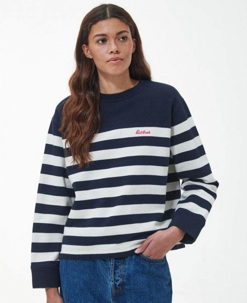 Navy Women Barbour Aster Sweatshirt | US-1065YWVUM