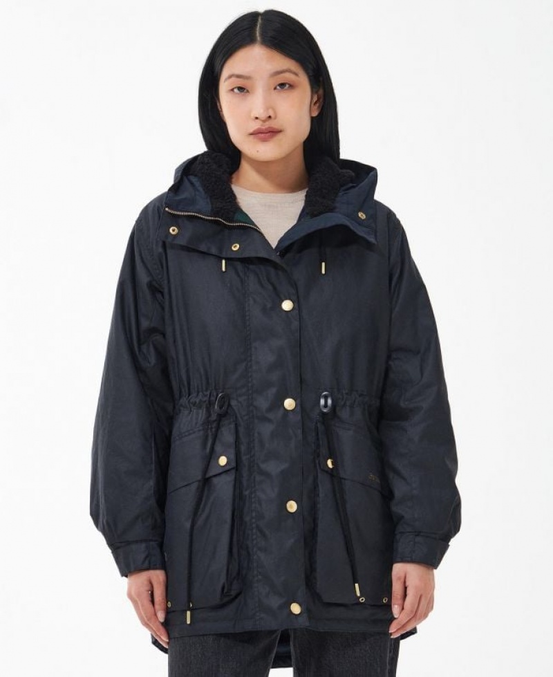 Navy Women Barbour Grantley Waxed Jacket | US-8512DMSFT