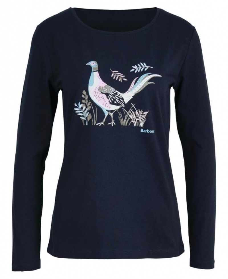 Navy Women Barbour Homeswood T-Shirts | US-9184EKCIJ