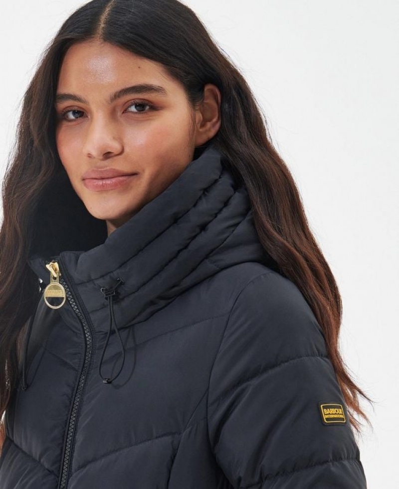 Navy Women Barbour International Boston Longline Quilted Jacket | US-9164PBJIU