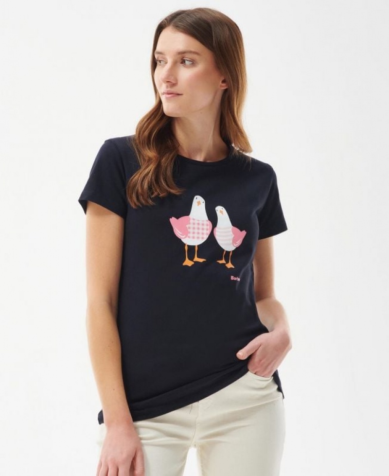 Navy Women Barbour Melrose T-Shirts | US-3846PIXFK