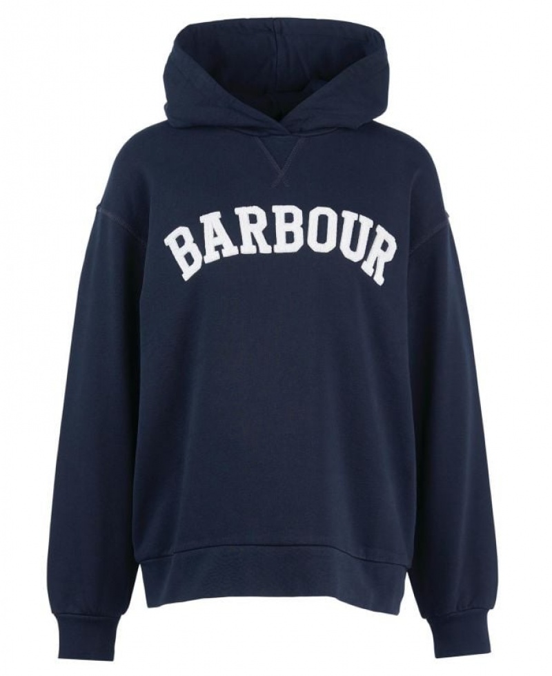 Navy Women Barbour Northumberland Patch Hoodie | US-4693WOEDV