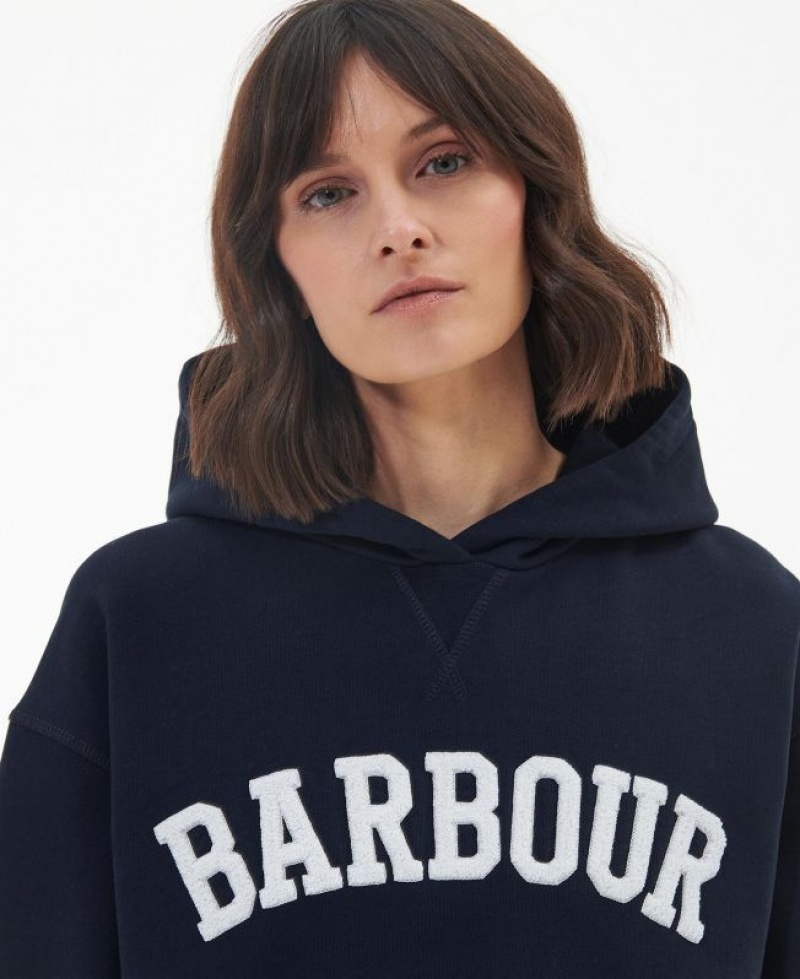 Navy Women Barbour Northumberland Patch Hoodie | US-4693WOEDV