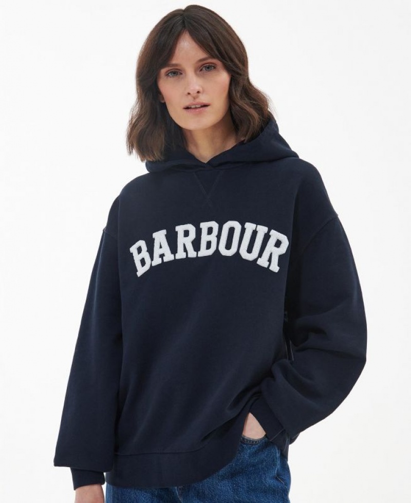 Navy Women Barbour Northumberland Patch Hoodie | US-4693WOEDV