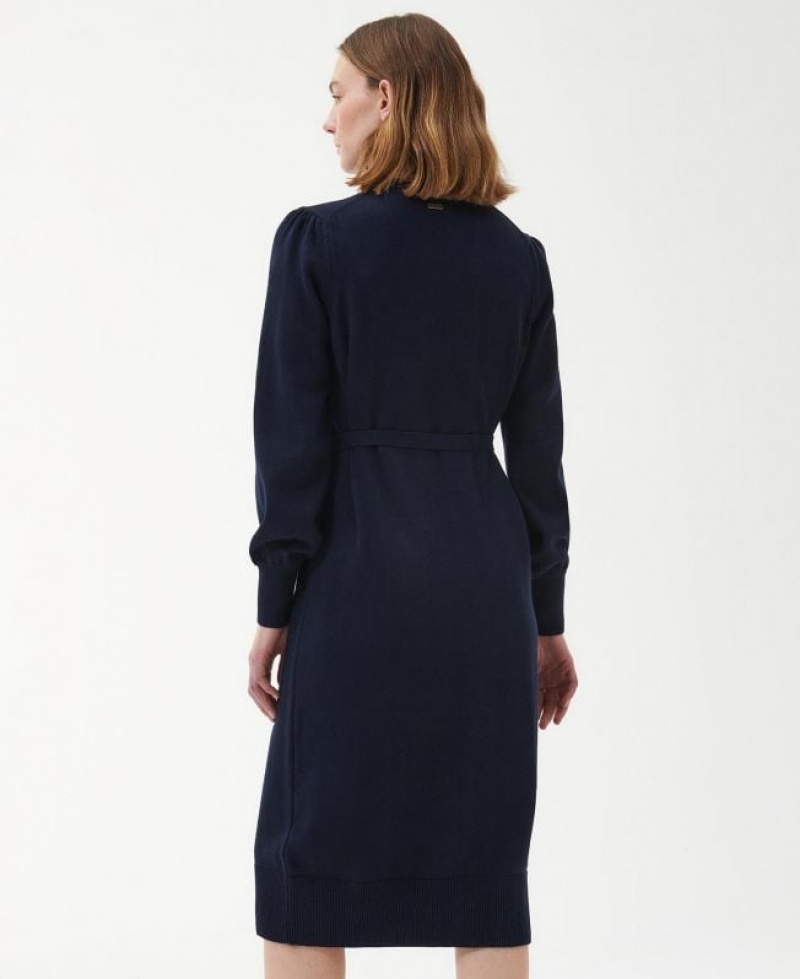 Navy Women Barbour Perch Knitted Midi Dress | US-5037JBYGL