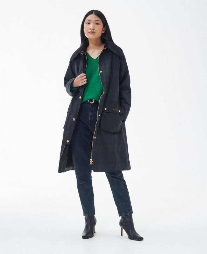 Navy Women Barbour Printed Townfield Trench Coat | US-0173IYVNA