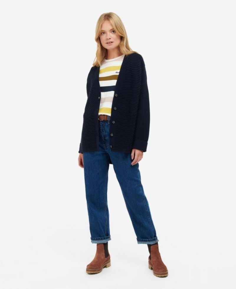 Navy Women Barbour Stitch Guernsey Button Cardigan | US-9571WRTEY