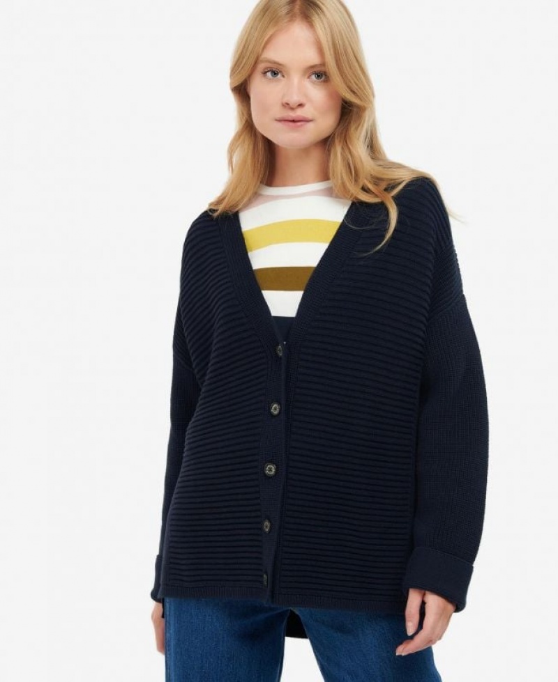 Navy Women Barbour Stitch Guernsey Button Cardigan | US-9571WRTEY