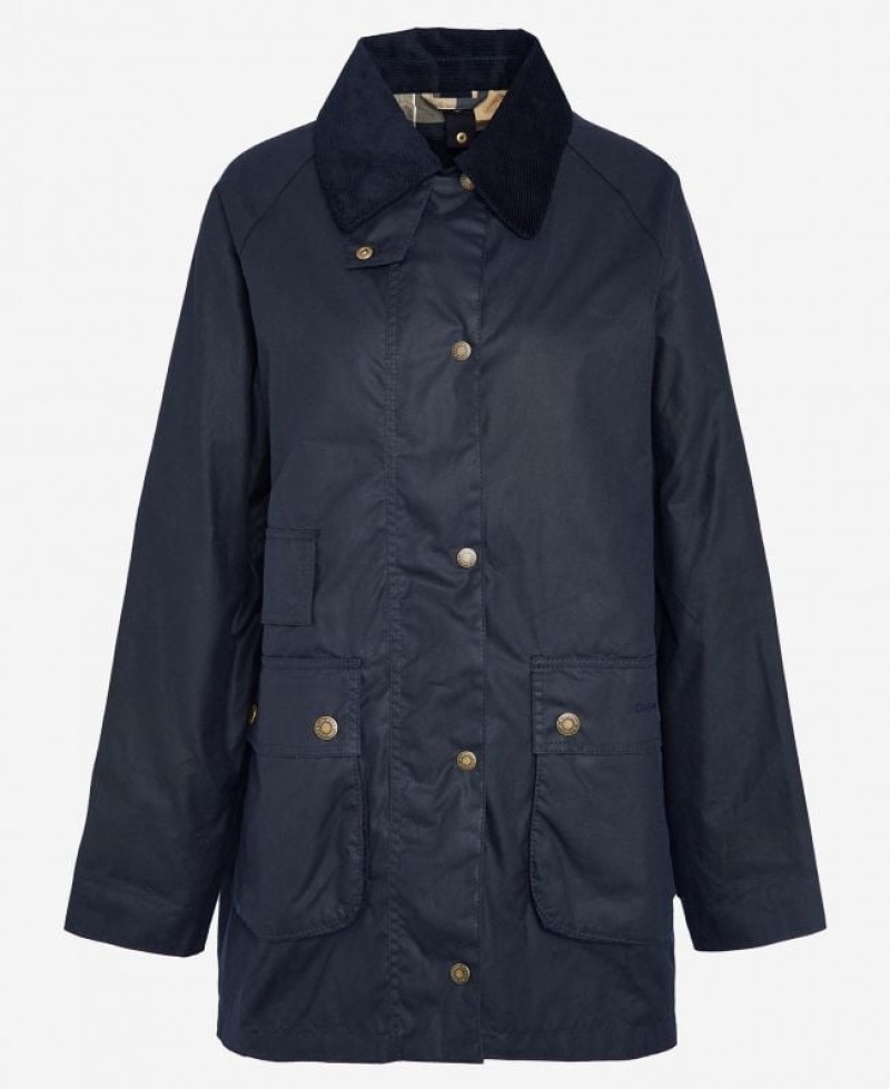 Navy Women Barbour Tain Waxed Jacket | US-6425JQNTW