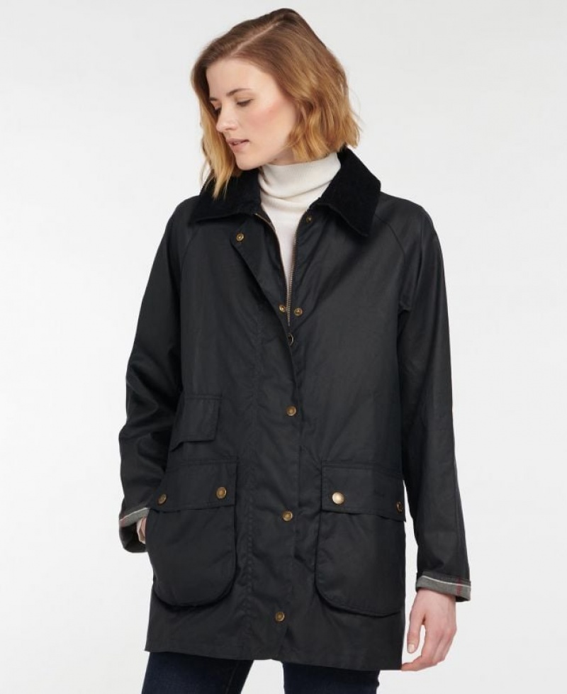 Navy Women Barbour Tain Waxed Jacket | US-6425JQNTW